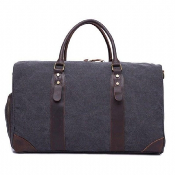 Canvas Duffel Läder Bärväska Weekend Tote