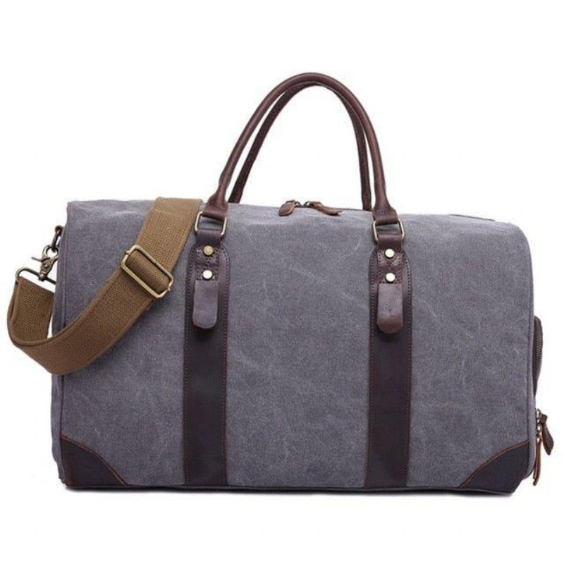 Canvas Duffel Läder Bärväska Weekend Tote