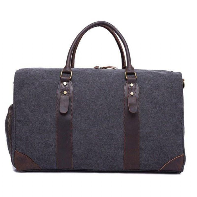 Canvas Duffel Läder Bärväska Weekend Tote