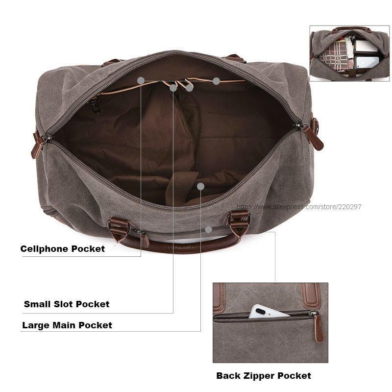 Canvas Duffel Läder Carry On Bag