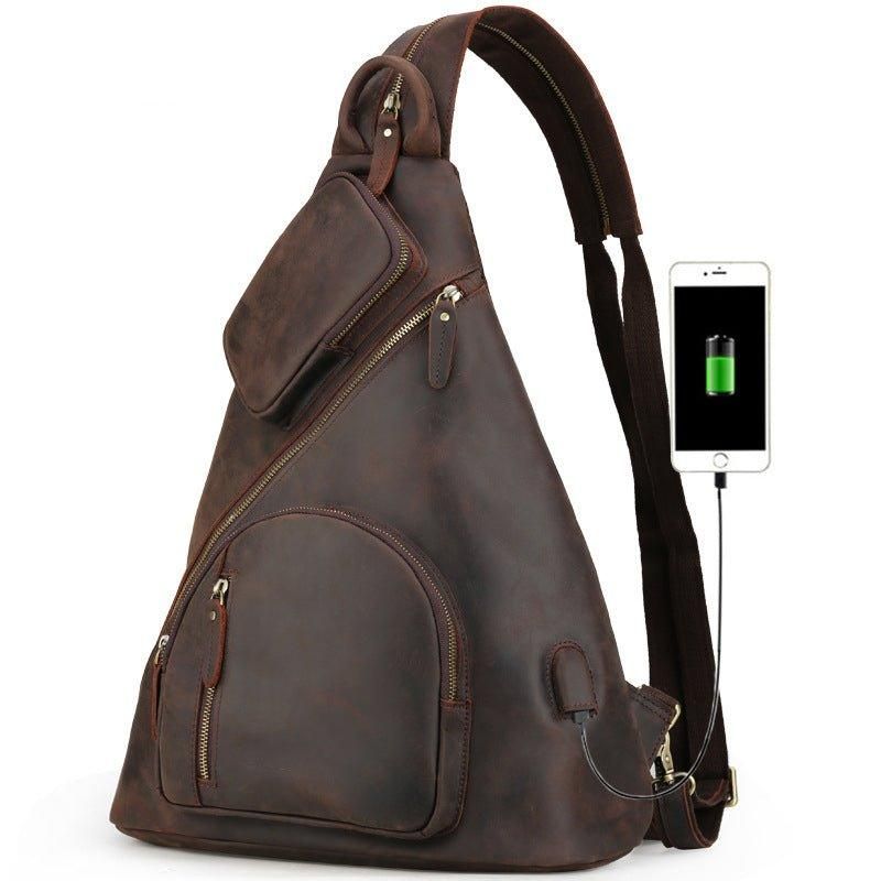 Casual Leather Sling Ryggsäck Med Usb-port