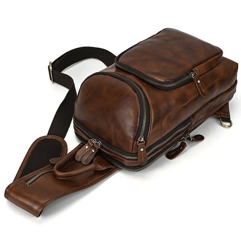 Cowhide Läder Cross Body Sling Bag För Herr