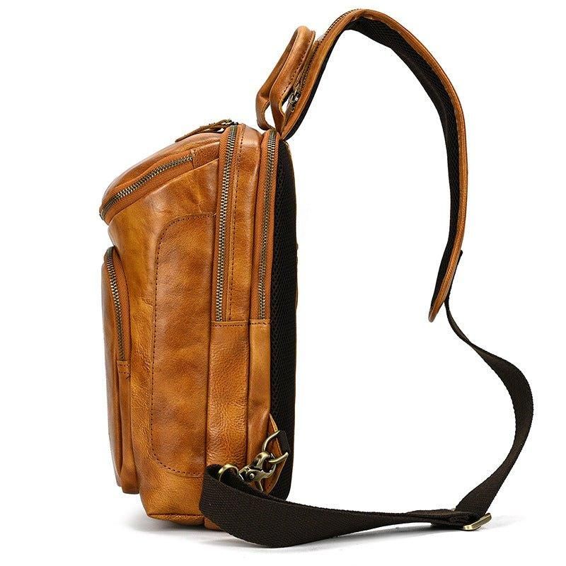 Cowhide Läder Cross Body Sling Bag För Herr