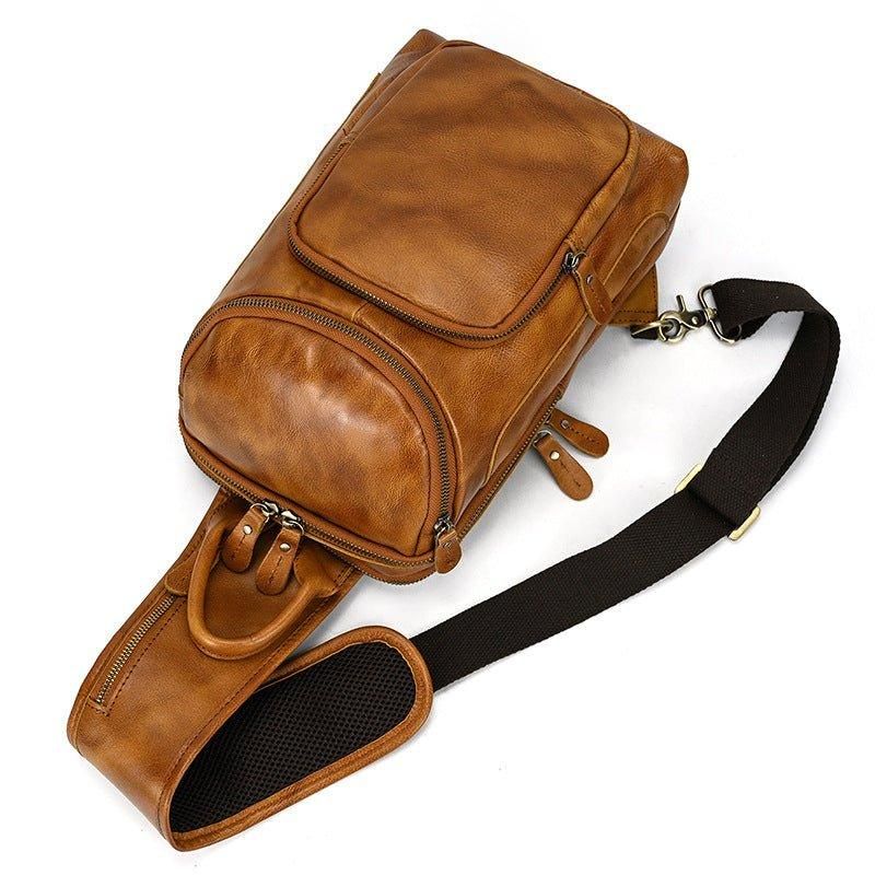 Cowhide Läder Cross Body Sling Bag För Herr