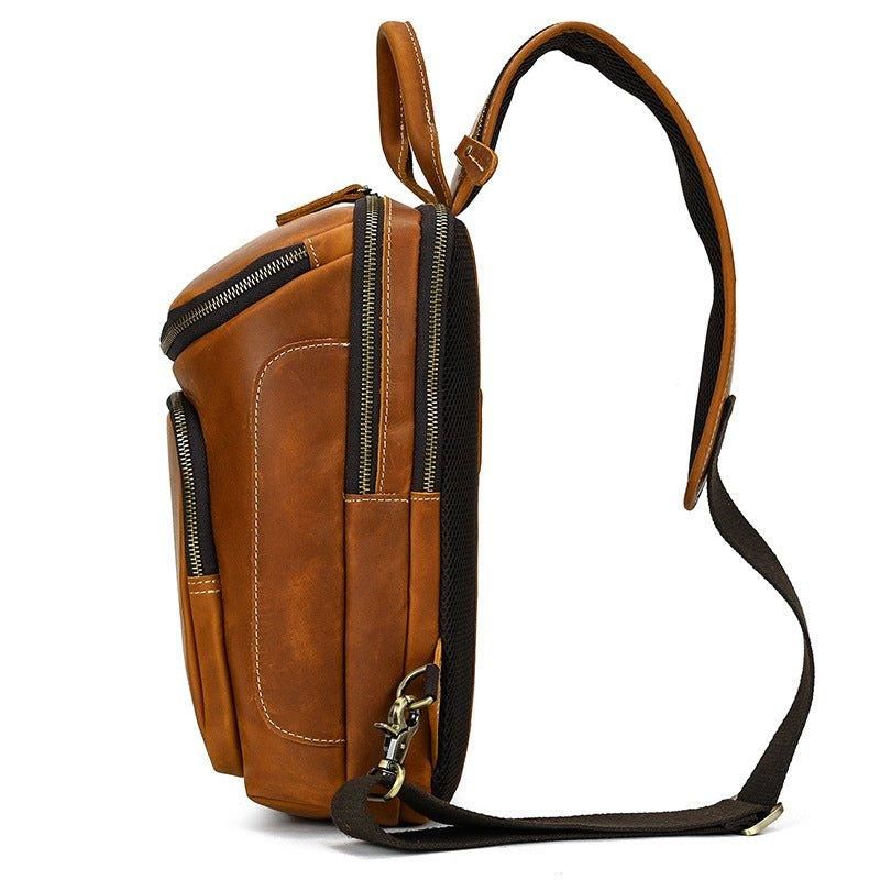 Cowhide Läder Cross Body Sling Bag För Herr