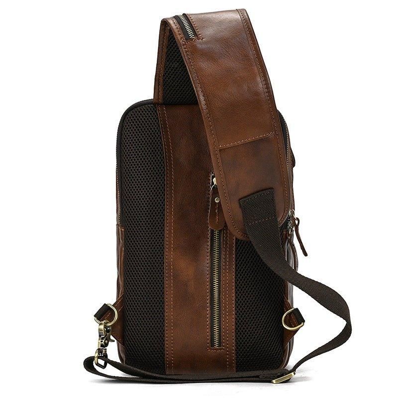 Cowhide Läder Cross Body Sling Bag För Herr