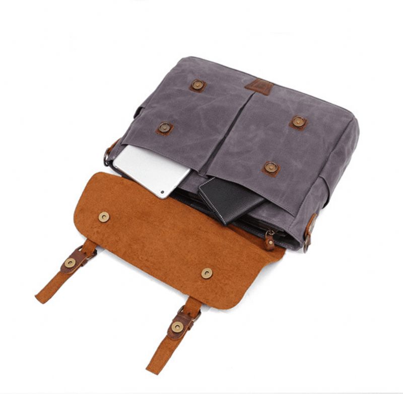 Crossbody Laptopväska För Män Canvas Och Läder