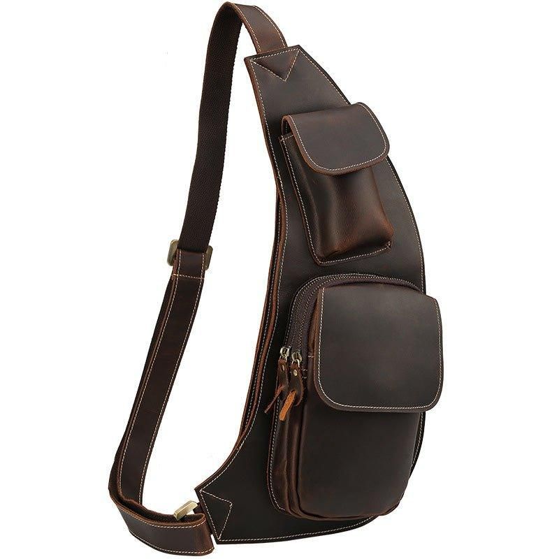 Crossbody Sling Bag Herr Crazy Horse Läder