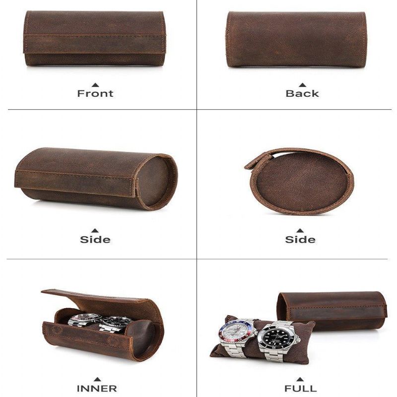 Fashion Leather Watch Roll Case För 2 Klockor