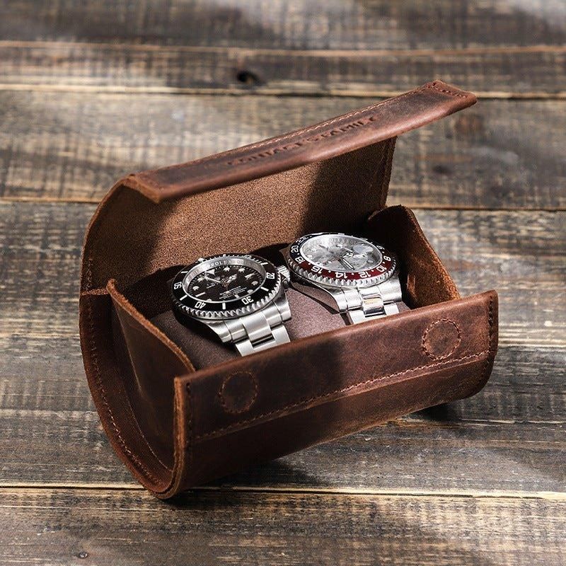 Fashion Leather Watch Roll Case För 2 Klockor