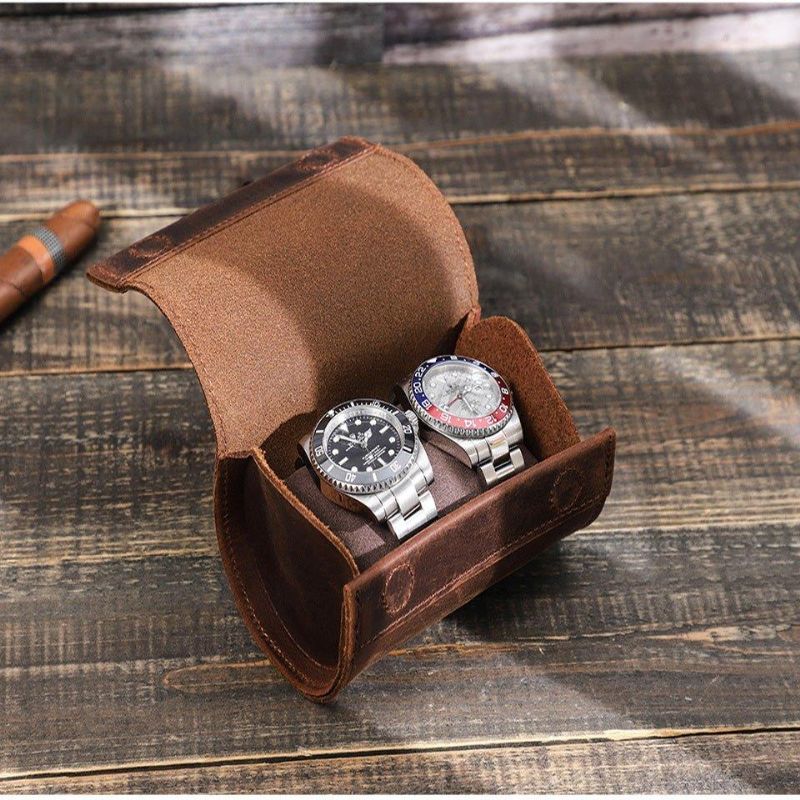 Fashion Leather Watch Roll Case För 2 Klockor