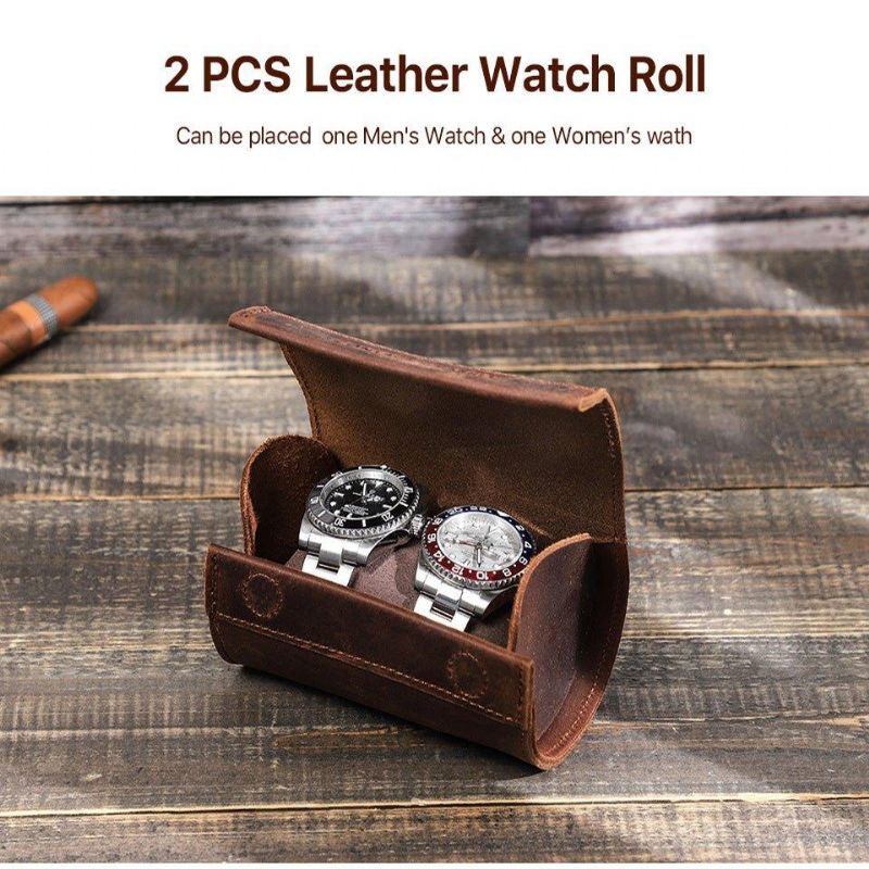 Fashion Leather Watch Roll Case För 2 Klockor