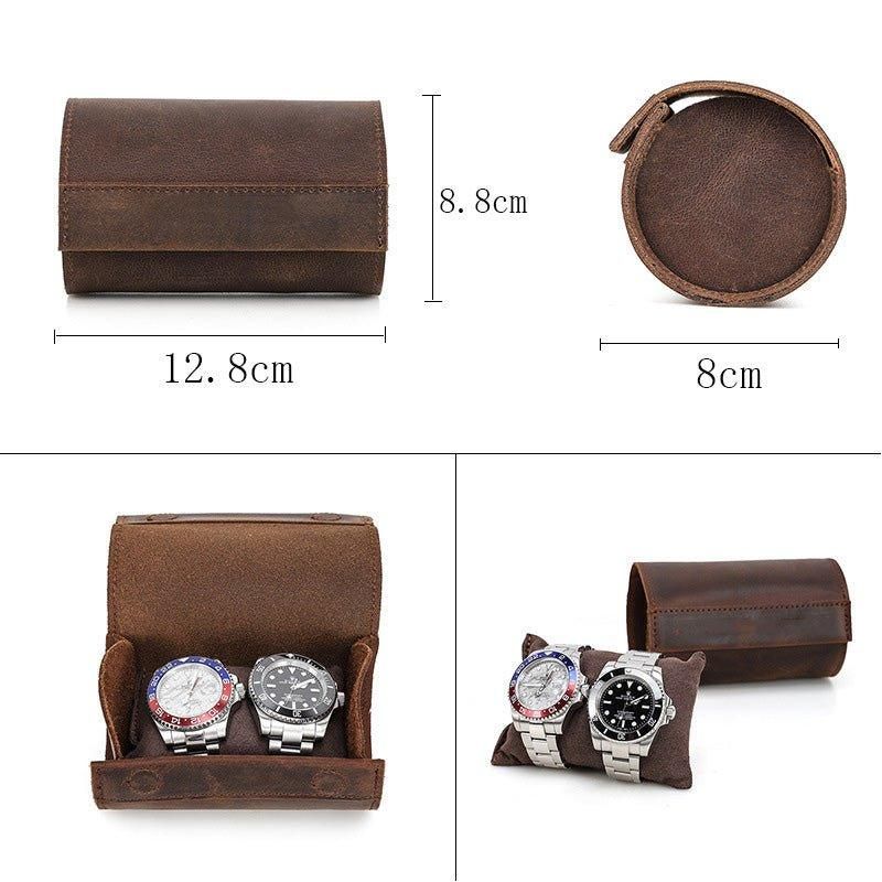 Fashion Leather Watch Roll Case För 2 Klockor