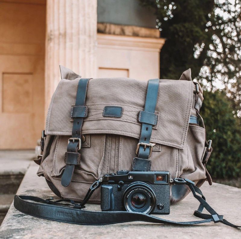 Kameraväska I Läder Canvas Vintage Messenger-väska