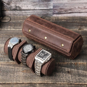 Läder Hexagon Watch Roll Case För 3 Klockor