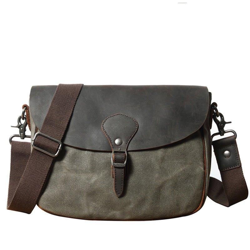 Läder Och Canvas Vintage Messenger-väska För Män Ipad