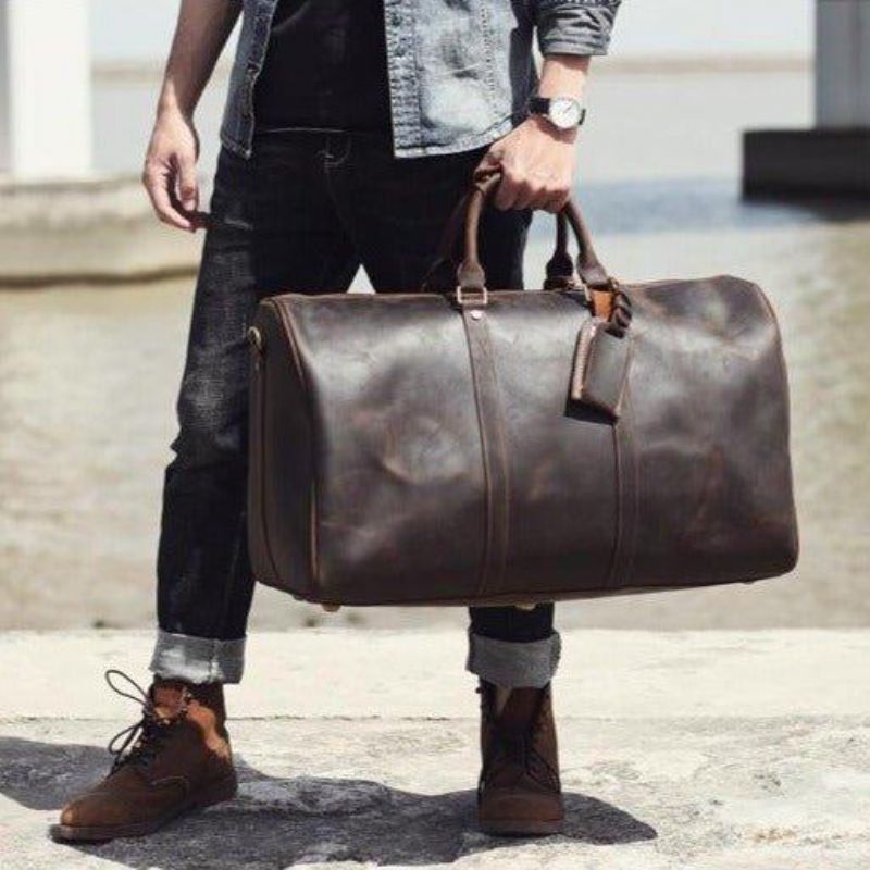 Läder Weekender Duffel Bagageväska 24 Tum