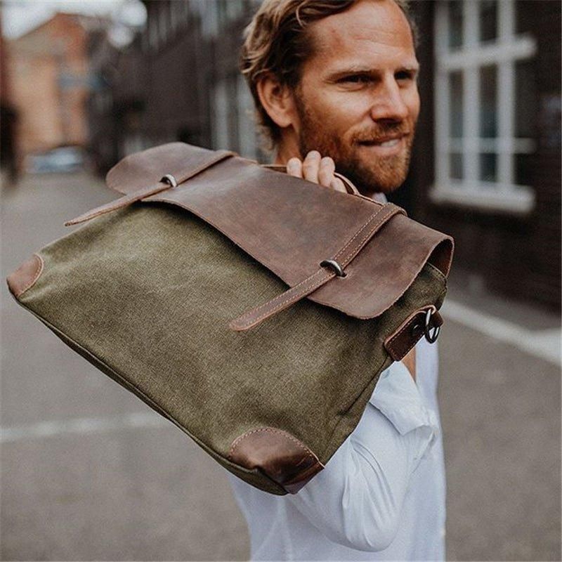 Laptop Messenger Väskor Män Läder Och Canvas