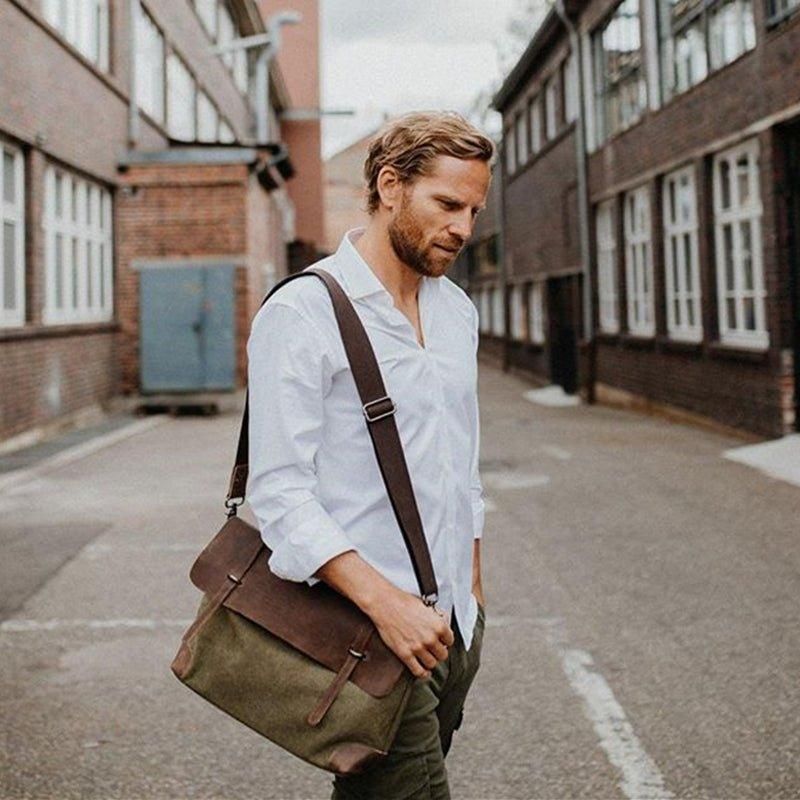 Laptop Messenger Väskor Män Läder Och Canvas