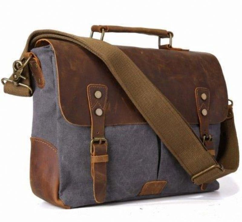 Messenger-väska Satchel Vintage Canvas Läder