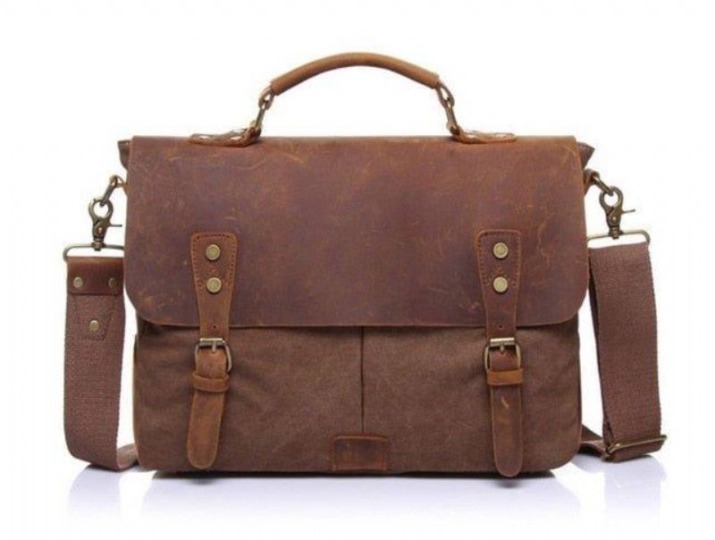 Messenger-väska Satchel Vintage Canvas Läder