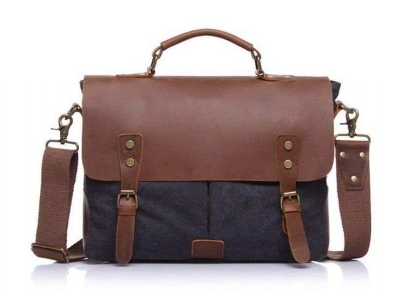 Messenger-väska Satchel Vintage Canvas Läder