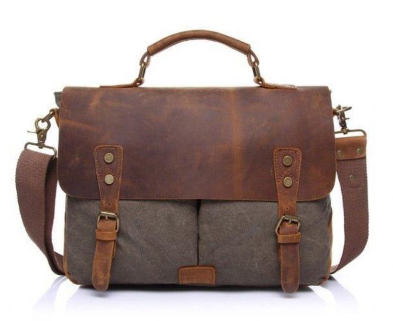 Messenger-väska Satchel Vintage Canvas Läder