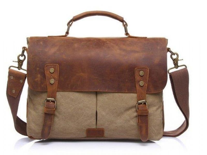 Messenger-väska Satchel Vintage Canvas Läder