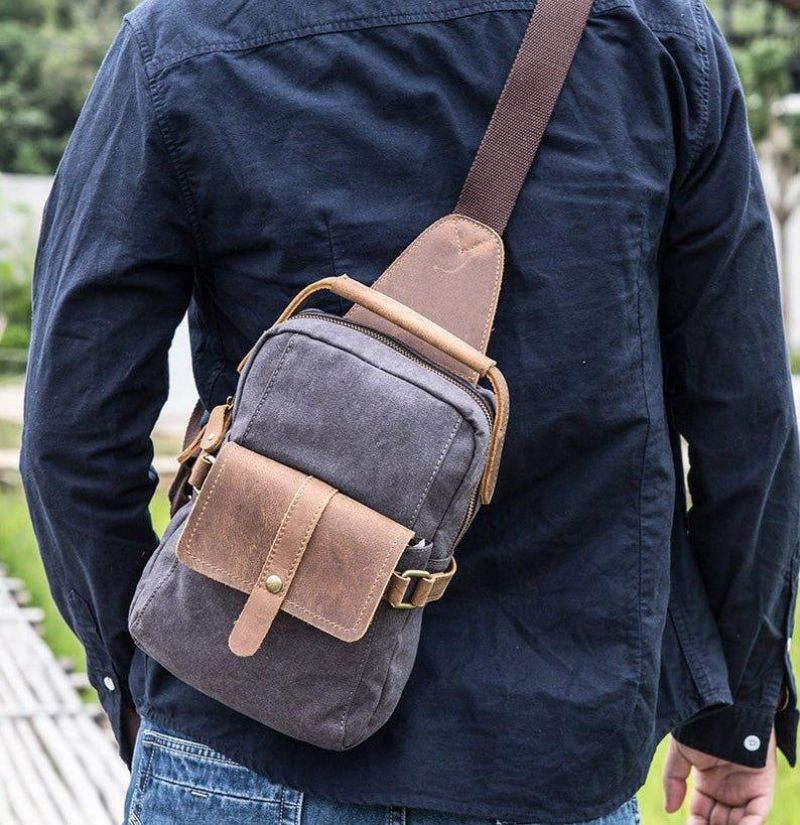 Outdoor Sling Bag Med Crazy Horse Läder