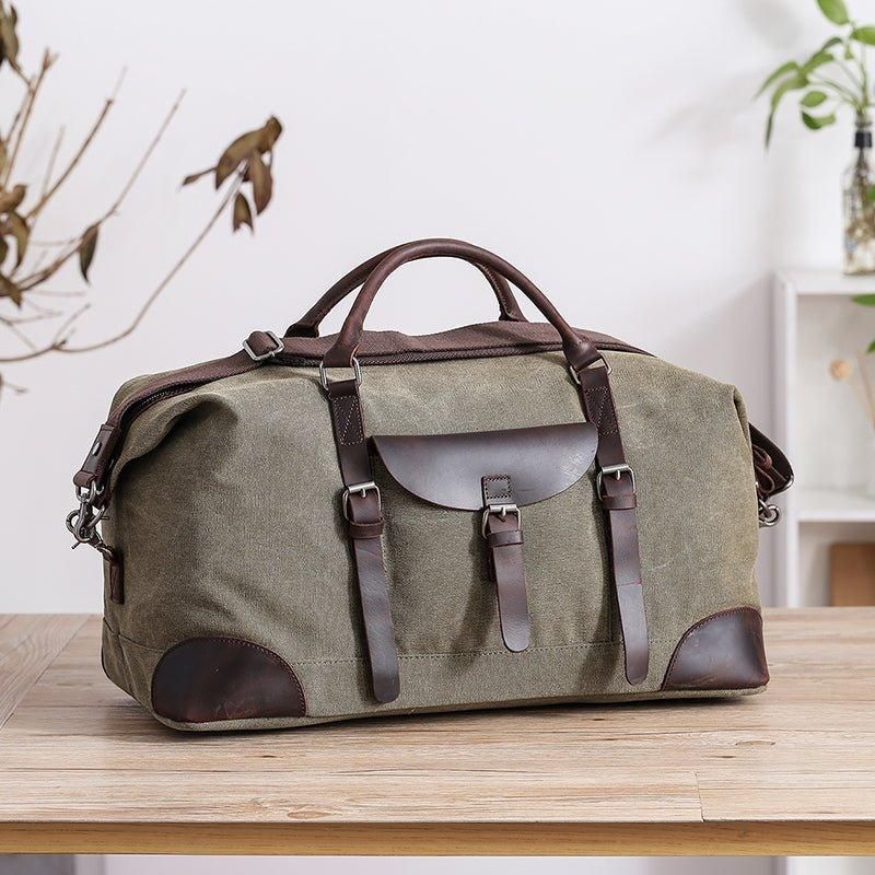 Oversized Travel Duffel Bag Canvas Läder