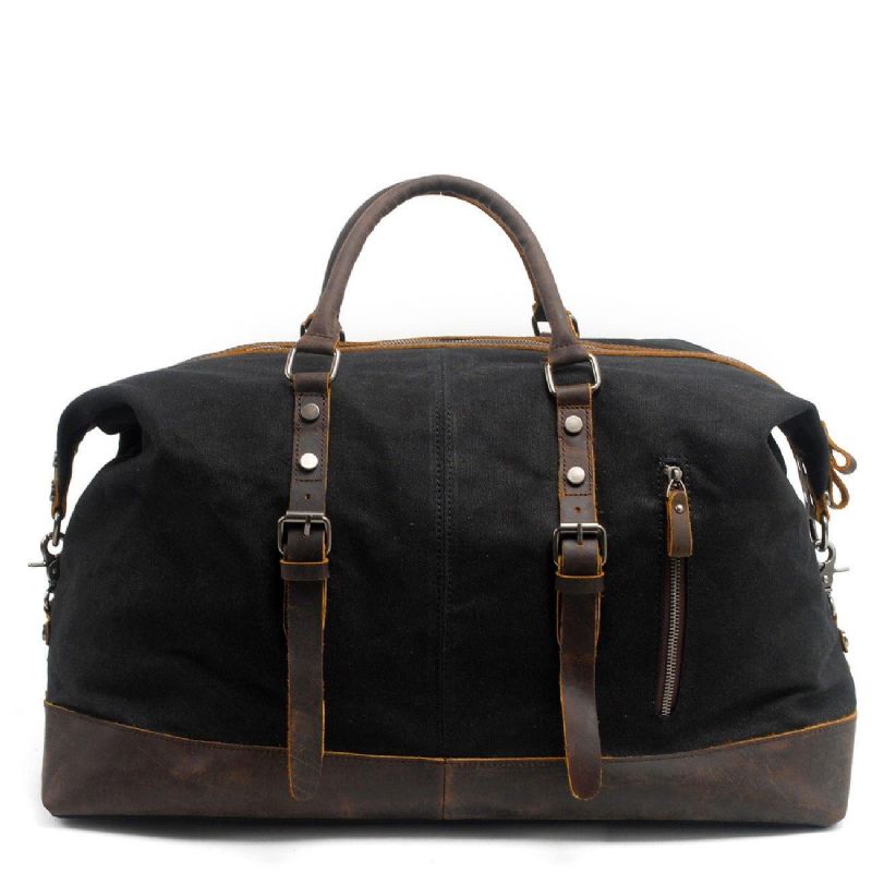 Stor Vaxad Canvas Weekender Duffle Bag Reseväska Herr