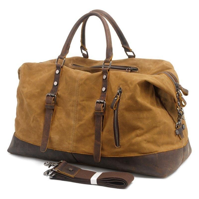 Stor Vaxad Canvas Weekender Duffle Bag Reseväska Herr