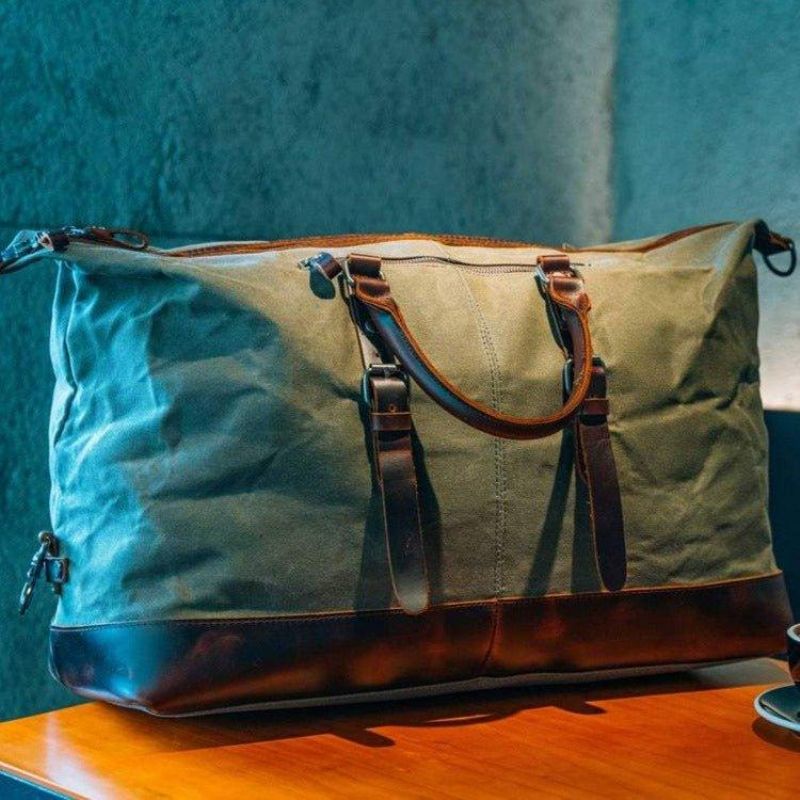 Stor Vaxad Canvas Weekender Duffle Bag Reseväska Herr