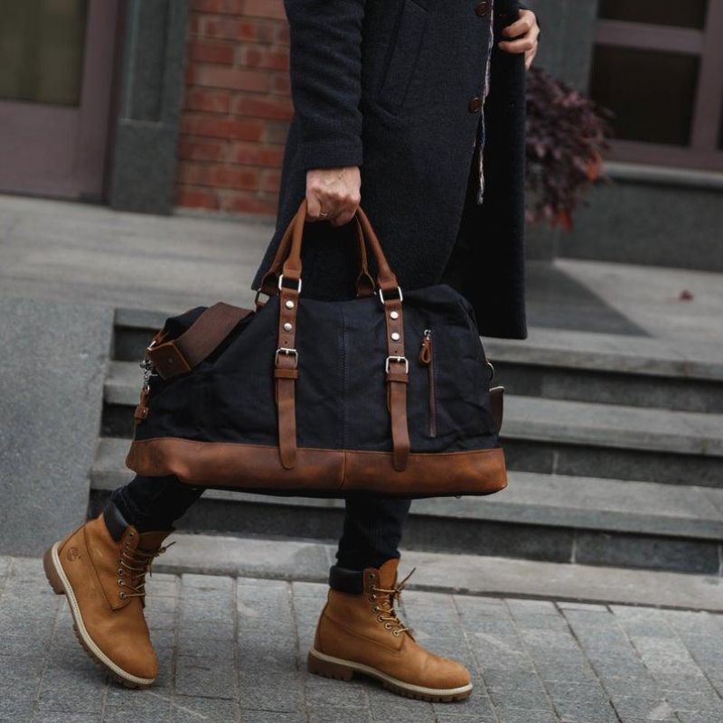 Stor Vaxad Canvas Weekender Duffle Bag Reseväska Herr