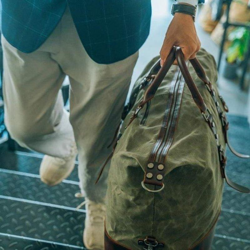 Stor Vaxad Canvas Weekender Duffle Bag Reseväska Herr