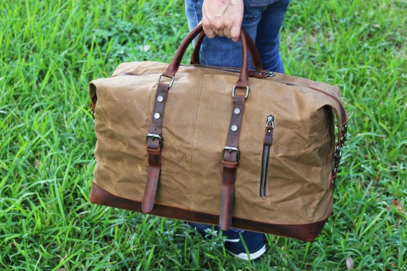 Stor Vaxad Canvas Weekender Duffle Bag Reseväska Herr