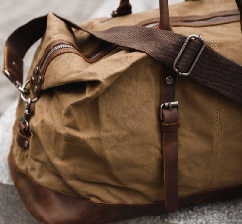 Stor Vaxad Canvas Weekender Duffle Bag Reseväska Herr