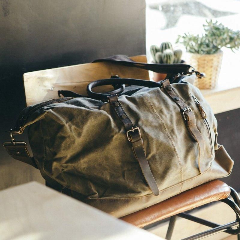 Stor Vaxad Canvas Weekender Duffle Bag Reseväska Herr