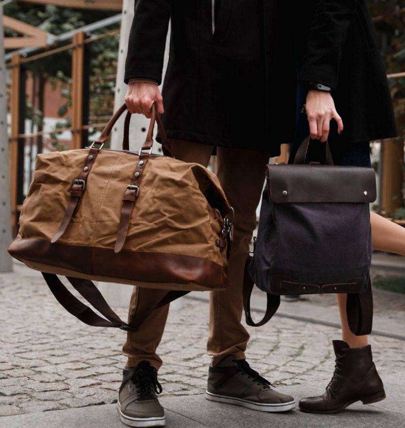 Stor Vaxad Canvas Weekender Duffle Bag Reseväska Herr