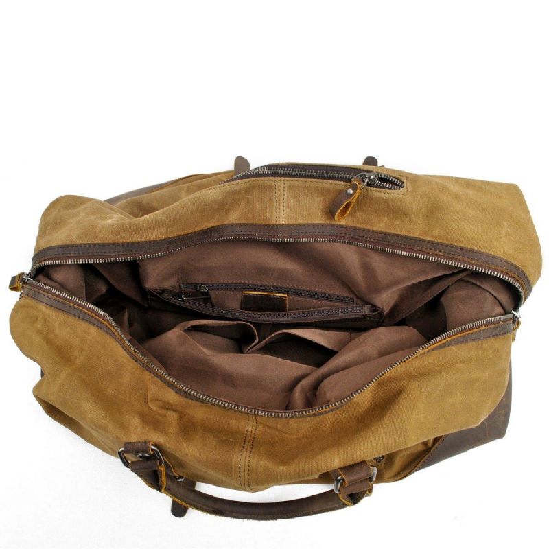 Stor Vaxad Canvas Weekender Duffle Bag Reseväska Herr