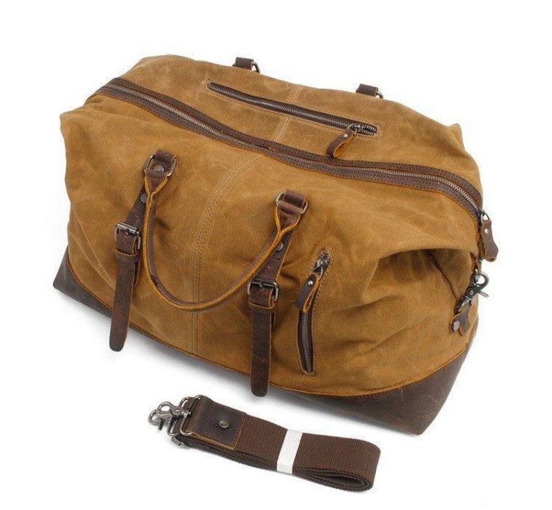 Stor Vaxad Canvas Weekender Duffle Bag Reseväska Herr