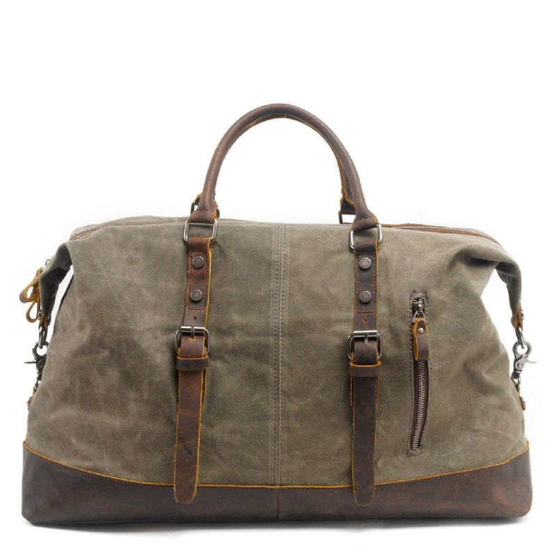 Stor Vaxad Canvas Weekender Duffle Bag Reseväska Herr