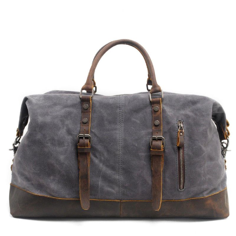 Stor Vaxad Canvas Weekender Duffle Bag Reseväska Herr