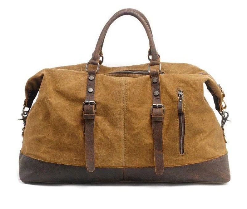 Stor Vaxad Canvas Weekender Duffle Bag Reseväska Herr