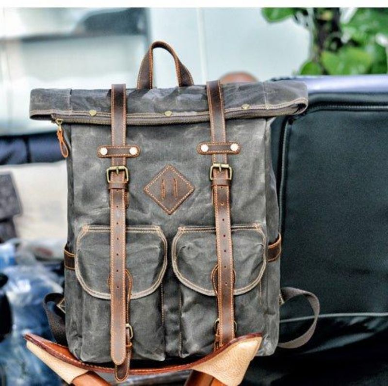 Stor Vintage Ryggsäck Canvas Travel