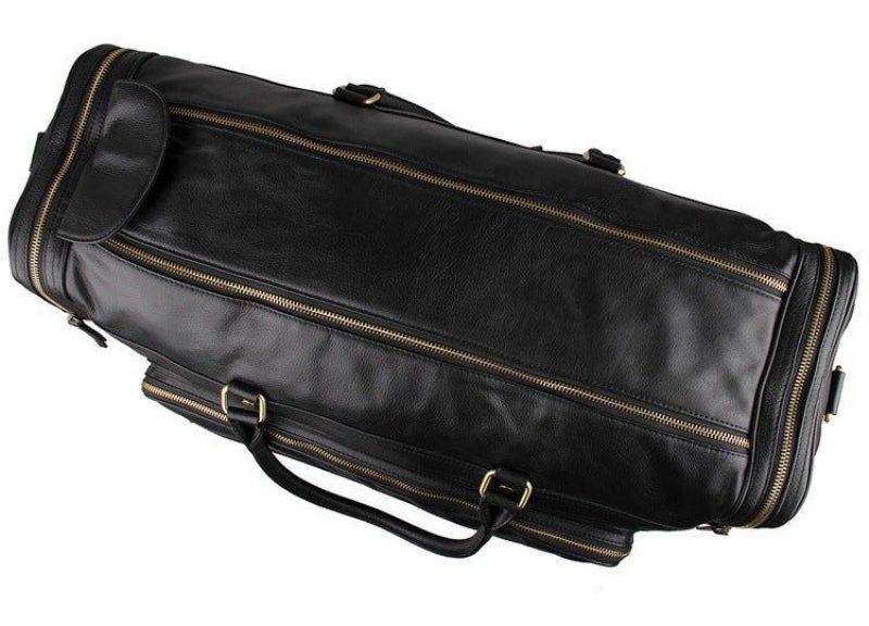 Svart Läder Travel Duffle Bag Herr Large