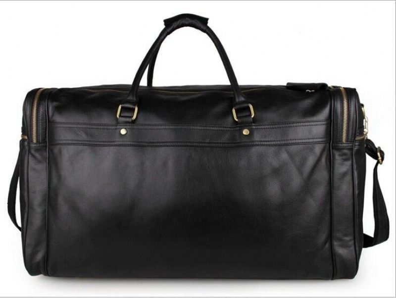 Svart Läder Travel Duffle Bag Herr Large