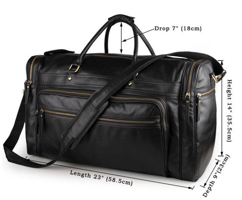 Svart Läder Travel Duffle Bag Herr Large