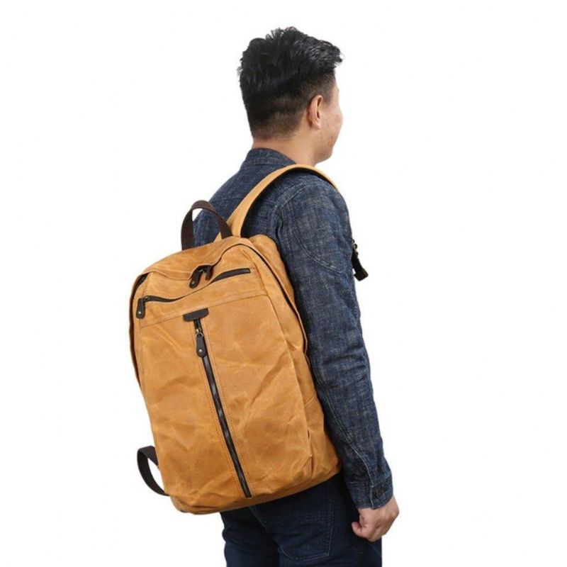 Vattentät Vaxad Canvas Ryggsäck Laptop Daypack