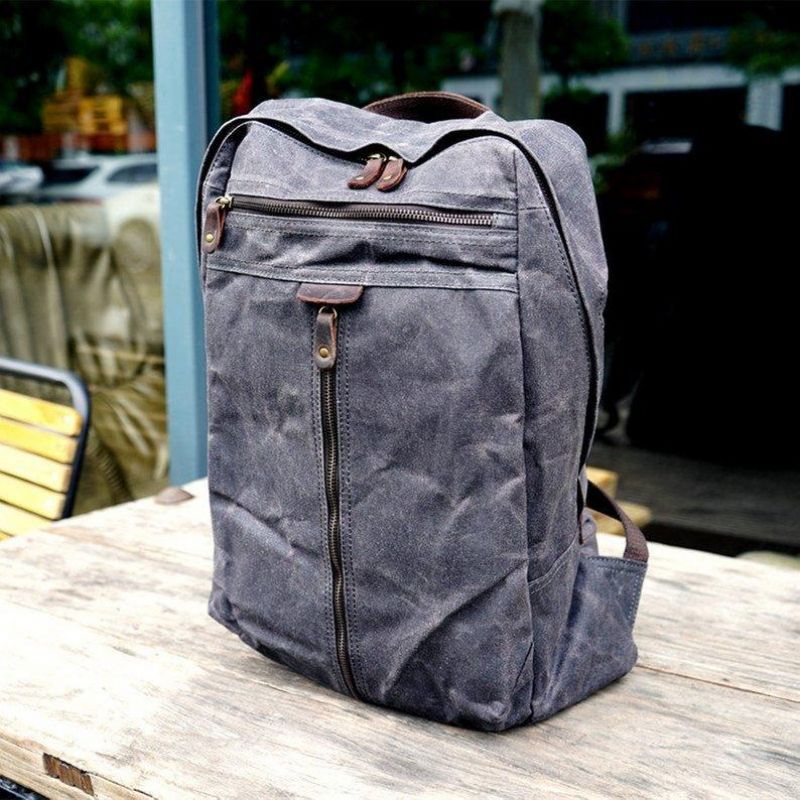 Vattentät Vaxad Canvas Ryggsäck Laptop Daypack